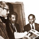 Bangabandhu Sheikh Mujibur Rahman scans the inaugural issue of the Daily newspaper Banglar Bani. Beside him is the editor of the publication Sheikh Fazlul Haque Moni, February 21, 1972