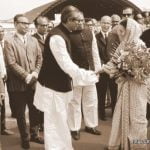 Prime Minister Bangabandhu Sheikh Mujibur Rahman welcoming the Indian Prime Minister Indira Gandhi at Dhaka Airport, Old Airport, Tejgaon, March 17, 1972