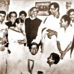 Bangabandhu Sheikh Mujibur Rahman pictured with Satyajit Ray, Shopna Ray, Shyamol Mitra, Joyanta Das, Shumitra Mukherjee, Apple Mahmud, Barun Bakshi and Amal Mukherjee